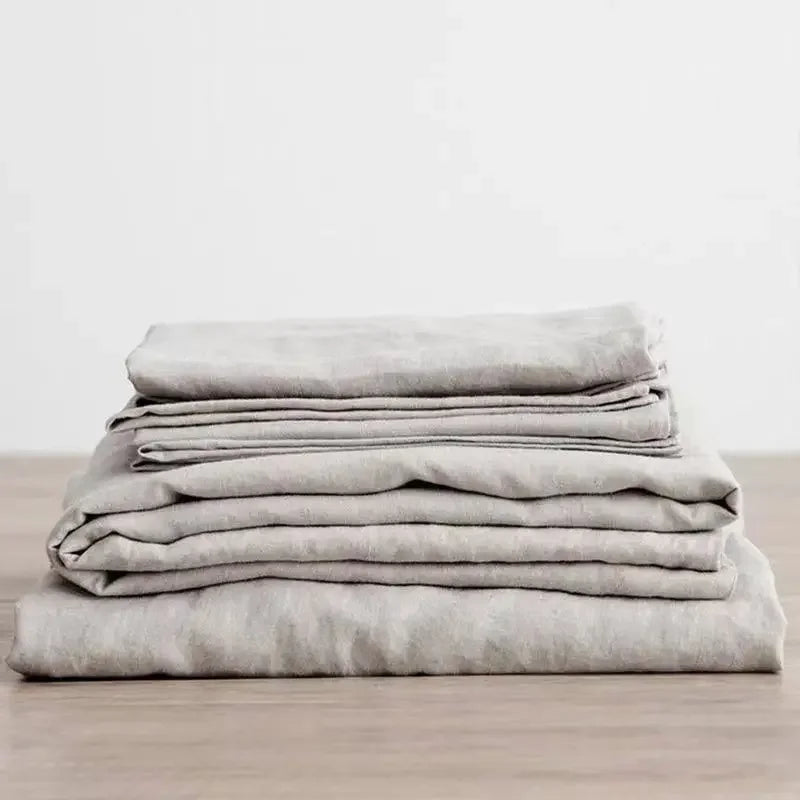 3PCS 100% Washed Linen Sheet Set Natural Flax Bed Sheets 2 Pillowcases Breathable, Soft Farmhouse Bedding,  Bedsheet Flat Sheet