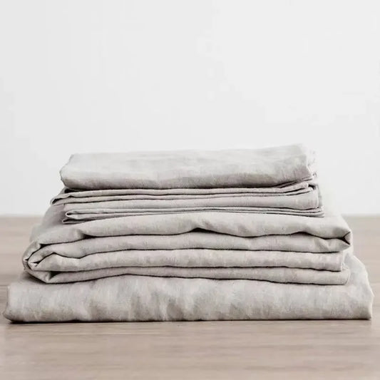 3PCS 100% Washed Linen Sheet Set Natural Flax Bed Sheets 2 Pillowcases Breathable, Soft Farmhouse Bedding,  Bedsheet Flat Sheet