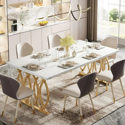 Modern Dining Table, 63" Large Kitchen Table for 4-6 People, Unique Rectangular Dinner Table. Kitchen or Dining Room Furniture