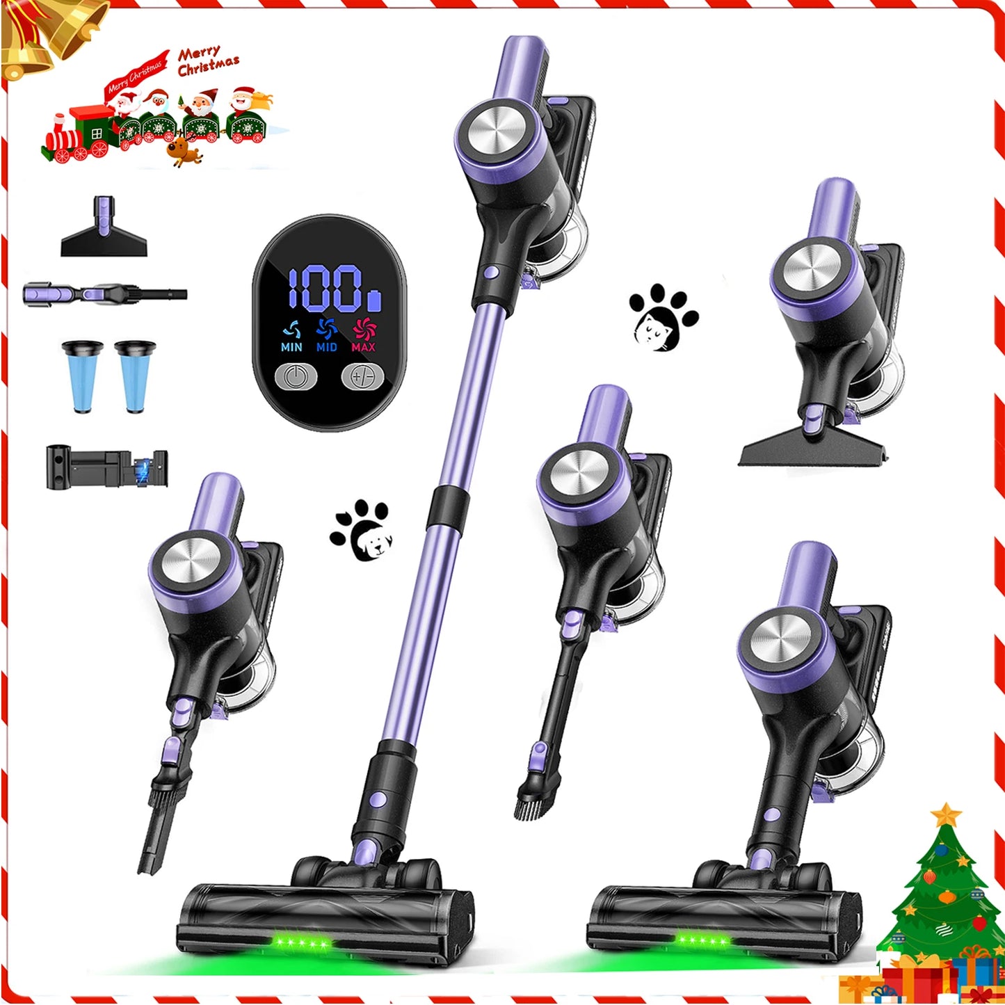 500W/55KPA Self-Standing Cordless Vacuum Cleaner,60 Mins Handheld Vacuum Cleaners,Smart LED Screen Vacuum for Carpet/Pet Hair