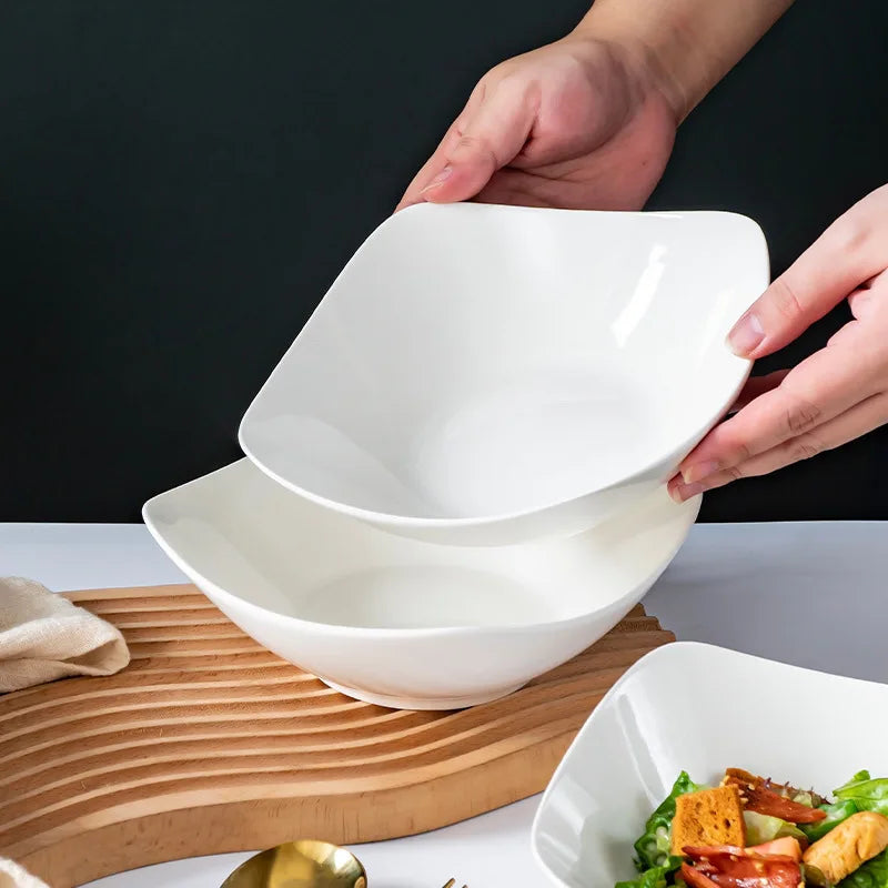 2/4/6/8pcs, white salad bowl, reusable, suitable for family gatherings, hotels, outdoor RVs, outdoor- picnics, parties.
