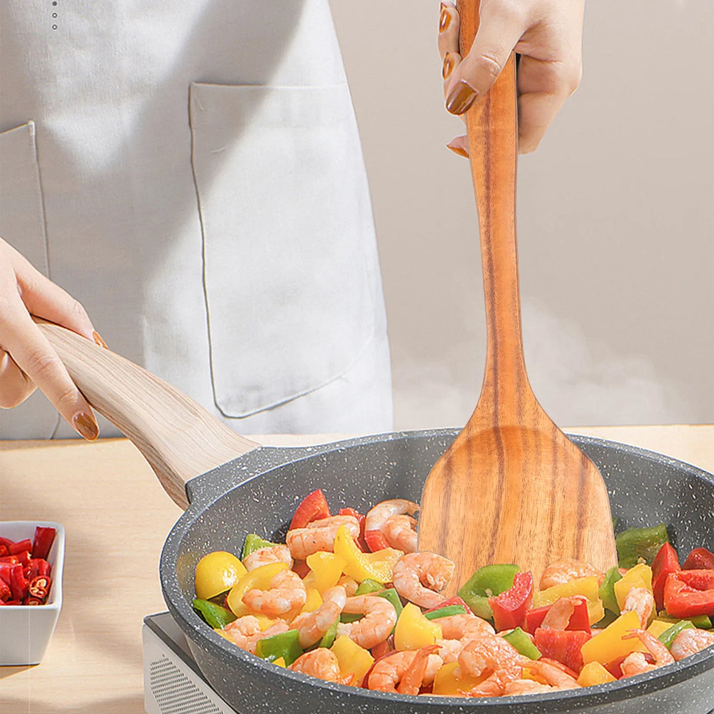 1-10 PC Wooden Cooking Spoons,  Smooth Teak Wooden Utensils,  Non-Stick Wooden Cooking Utensils –