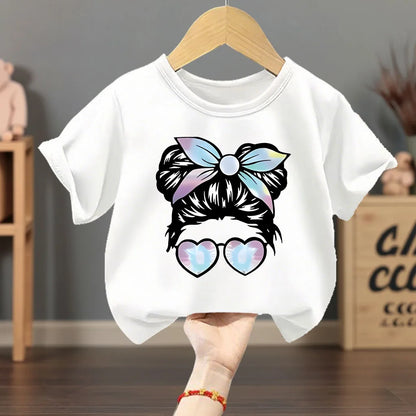 Girls Summer  Casual T Shirt, Fashion Printed Children's Short Sleeve Tops,  Kids Breathable Comfy Outdoor T's Black/ Pink /White