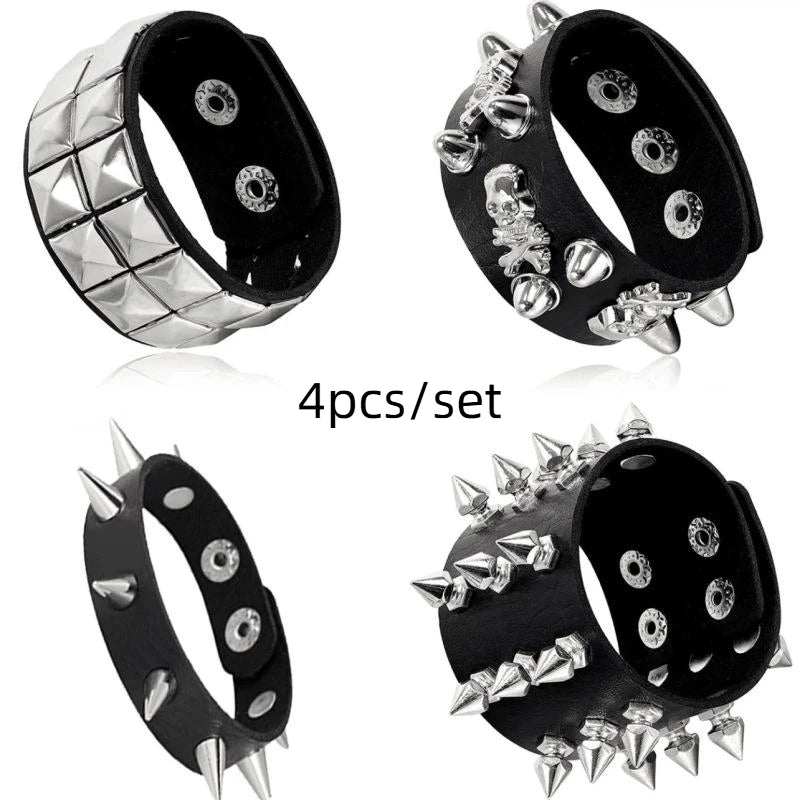 1 Set Bracelets For Men and  Women.   Spike,  Rivets, PU Leather Bracelet Bangles,  Jewelry Gift