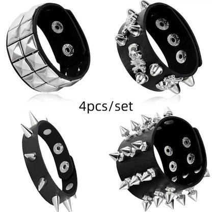 1 Set Bracelets For Men and  Women.   Spike,  Rivets, PU Leather Bracelet Bangles,  Jewelry Gift