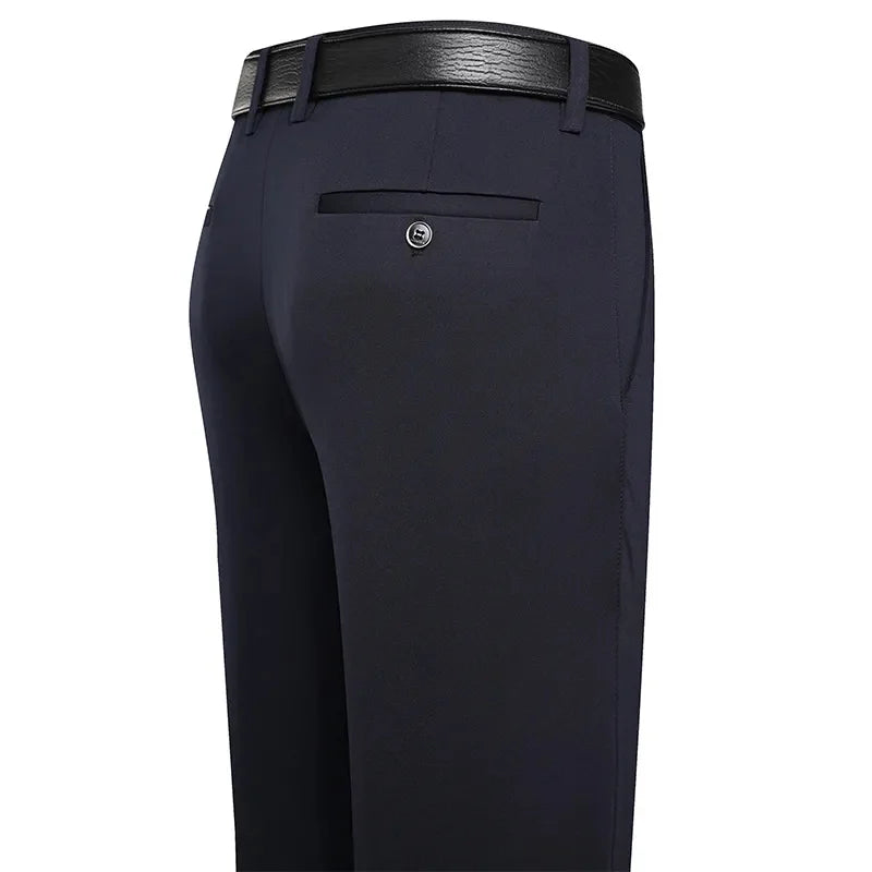 Men's Trousers, Summer -Thin Business Casual Pants.   Classic Solid Colors,  Elastic, Comfortable,  Loose,  Straight leg.