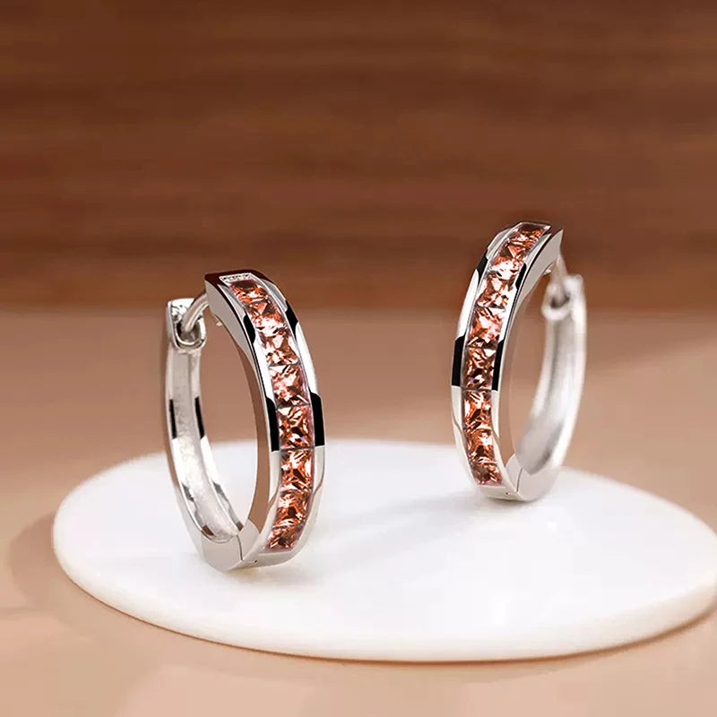 Classic Design Hoop Earrings,  Full with Princess Square CZ's.   Simple and Elegant Accessories Versatile Jewelry Perfect for MOTHERS DAY Gift