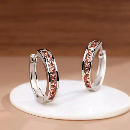 Classic Design Hoop Earrings,  Full with Princess Square CZ's.   Simple and Elegant Accessories Versatile Jewelry Perfect for MOTHERS DAY Gift