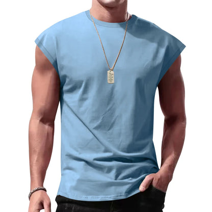 men's summer sleeveless t-shirt,  casual,  loose,  solid colors,  thin shoulder t-shirt sport