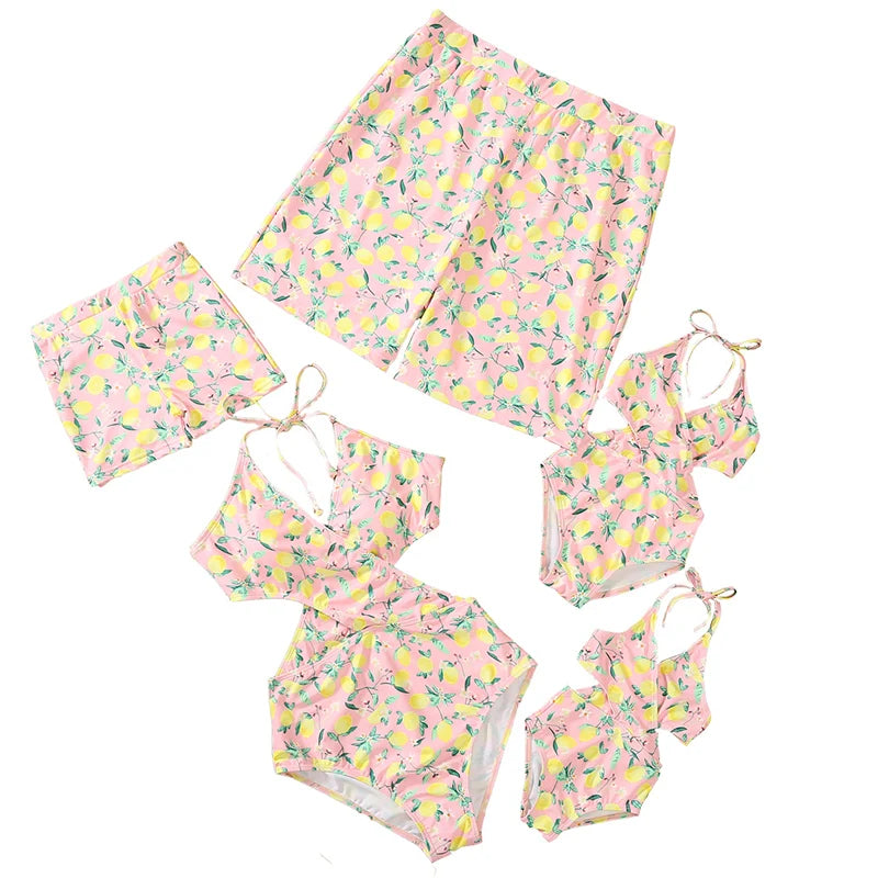 Matching Outfits for family,  Leaf Printed Swimsuit, Floral Full Print Multi-color One-piece Matching Swimwear