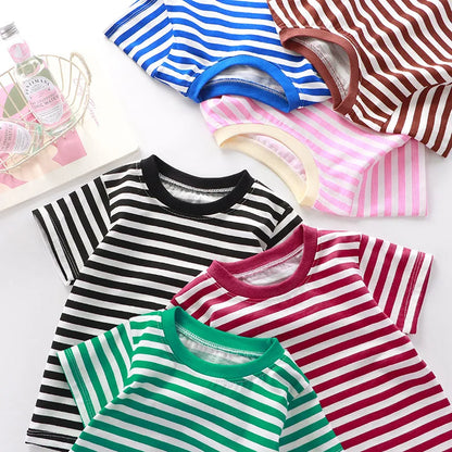100% Cotton Striped T Shirt for Kids Boys, Baby,  Red Shirt,  Boy/Girls. Tops Base Shirts,   Children's Clothes 2026