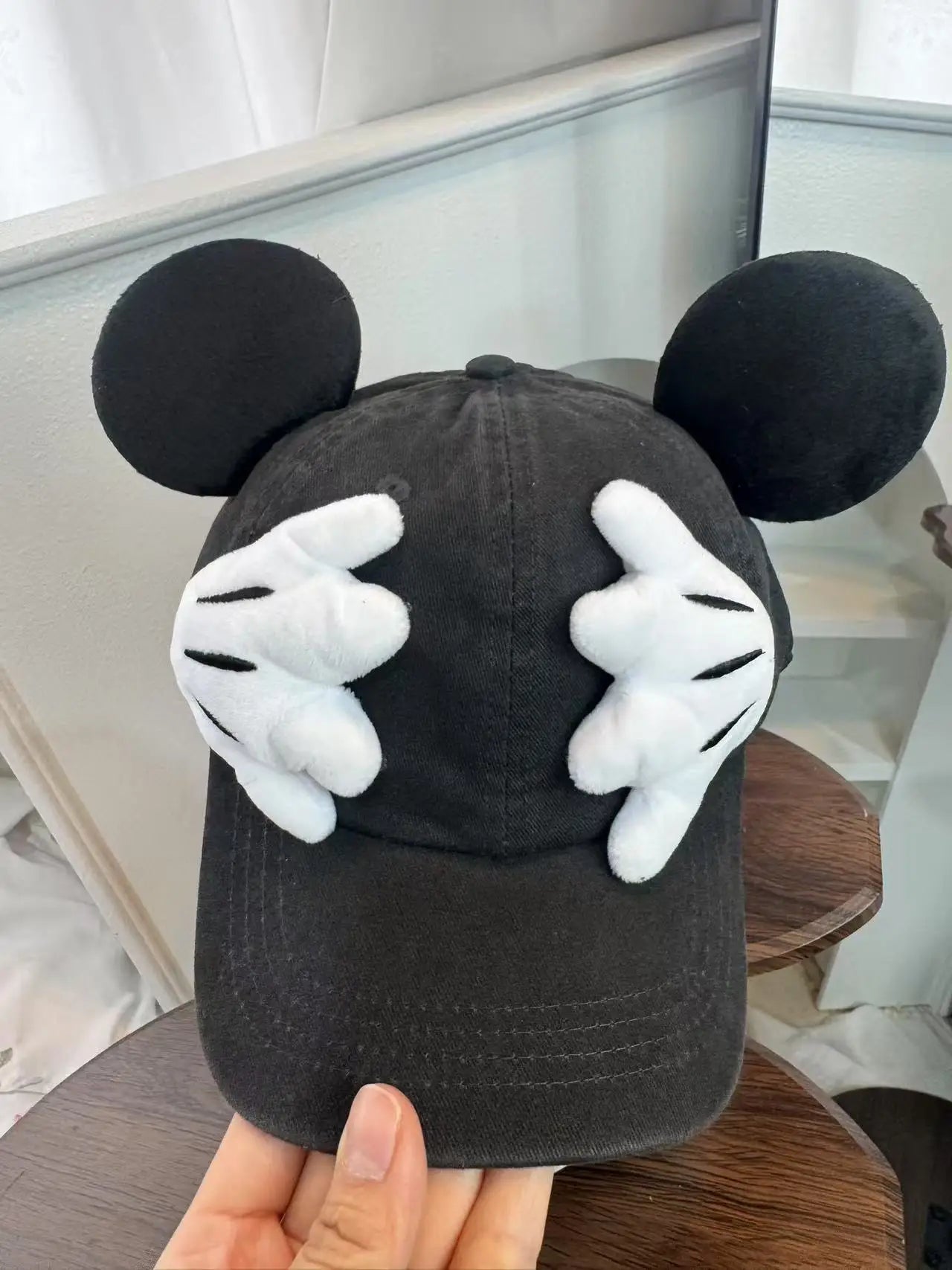 Cute Cartoon Mouse Ear Baseball Caps Adjustable Snapback Hat Outdoor Sports Travel Sun Hat with Curved Brim for Adult Teens.  RED and BLUE are gone. PINK, BLACK, PURPLE are most available.