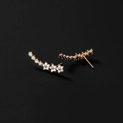 Fashion Silver Color Zircon Flower Star Stud Earrings For Women Simple Metal Piercing Climbing Earrings Jewelry Accessories