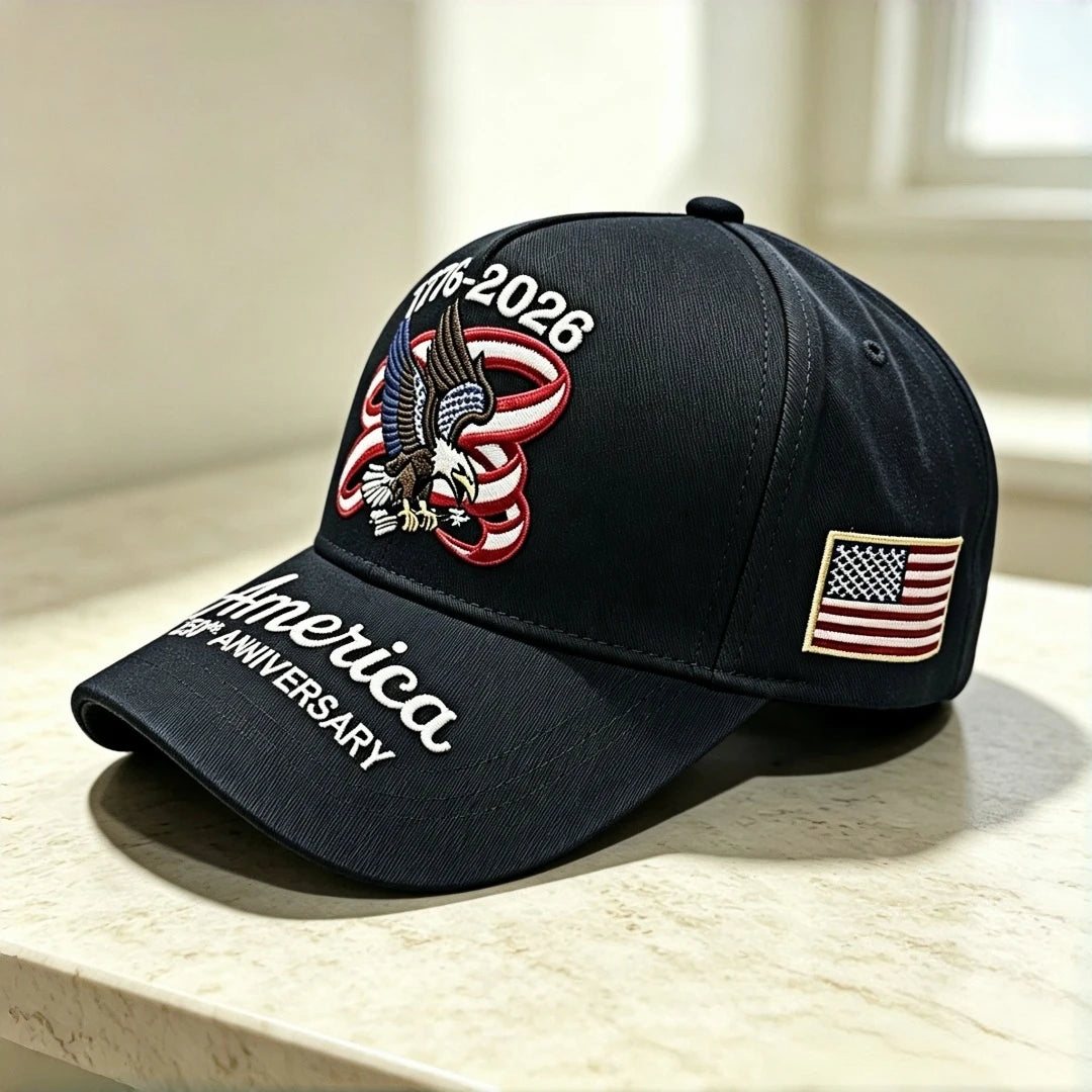 250th Anniversary of the United States 1776 - 2026 Bald Eag " Ribbon Embroidered " Baseball Cap Patriotic Flag Adjustable Casual O Ring