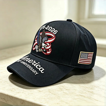 250th Anniversary of the United States 1776 - 2026 Bald Eag " Ribbon Embroidered " Baseball Cap Patriotic Flag Adjustable Casual O Ring