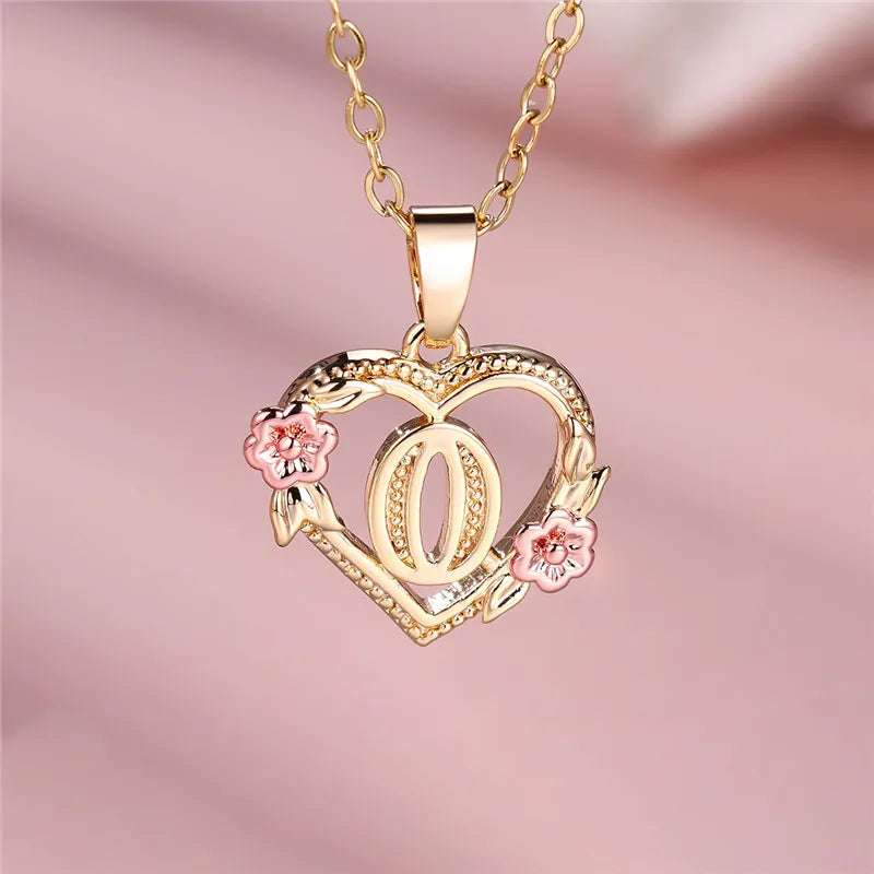 A-Z Letter Flower Pendant Necklace,  Yellow Gold  Wedding Jewelry GifTS