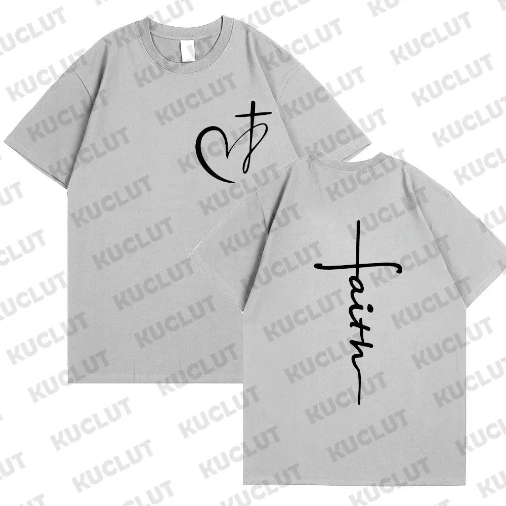 Heart Cross Print Christian T-shirt for Men or Women. Summer,  Plus Size Tee Shirt, Oversized T Shirt