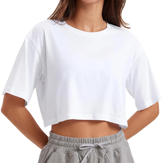 Shirt Funny Women's Crop Tops Casual Female White Crop Tops T-shirt Round Neck Short Loose Tees Summer PLEASEcheck sizing charts!!!