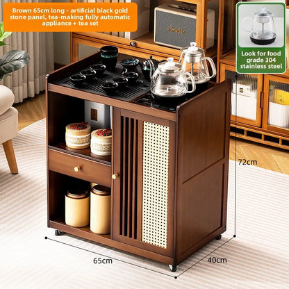 Small, Mobile tea table, Kettle integrated tea cabinet with Solid wood coffee table.  Tea cart Brewing tea table