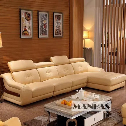 Premium Italian Genuine Leather Sofa Set.  Big Sectional Couch for Living Room,  With Adjustable Headrest