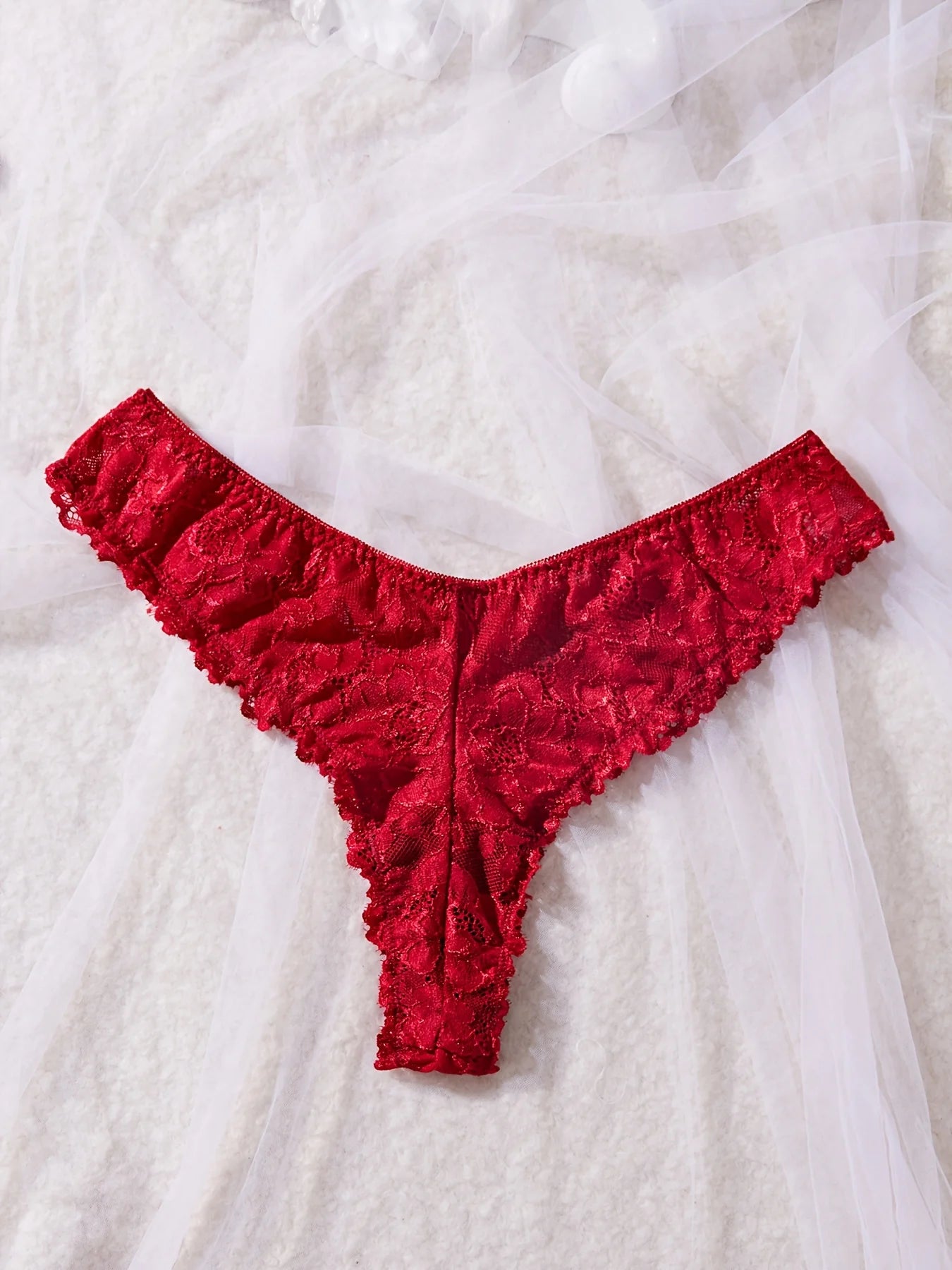 Sexy Lace Lingerie Set for Women, Red Sleepwear Nightdress with Matching Panties, V-Neck Sheer Lace Camisole, Romantic Night