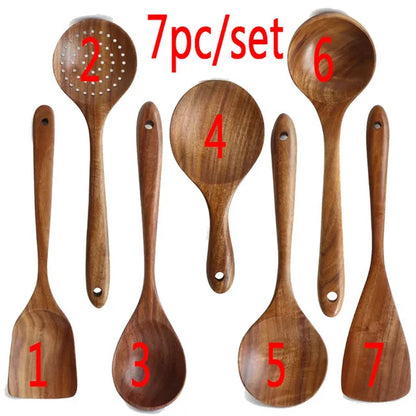 1-10 PC Wooden Cooking Spoons,  Smooth Teak Wooden Utensils,  Non-Stick Wooden Cooking Utensils –