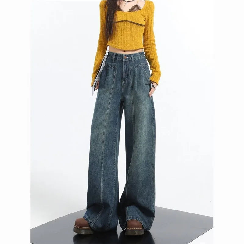 High Waist, Wide Leg Denim Jeans  for Women /Girls Loose Fit , Versatile  and Slimming, Floor-Length,  Straight Cut Pants.