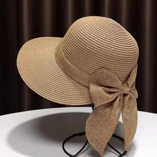 Bowknot Sun Hat for Spring-Summer.   Breathable Wide Brim Beach Cap  with UV Protection.   Casual Straw Hat for Women