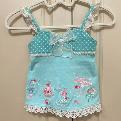 Summer Printed Halter Vest with Bow,  Lace Stitching  on Tanks Tops for WOMEN/girls.   " Slim-fit"  Cute,  Sweet Camisole.  S, M, mostl.y available while L is low-stock.