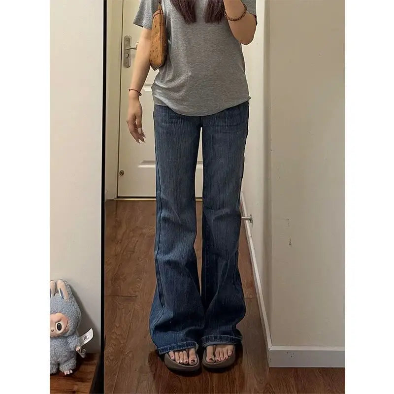 Loose,  Wide Leg Bell Bottoms,  Jeans for Girls/ Women with a  Low Wais t Tapered Pants,  Cotton Denim,  Vintage American Style for Fall Collection