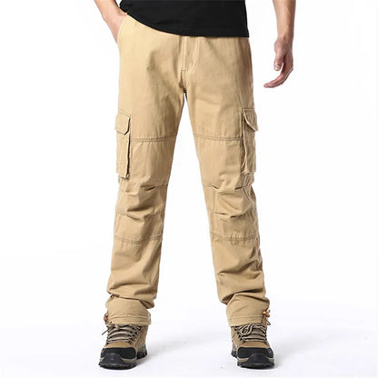 Large Pocket Loose Overalls, Men's Outdoor Sports Jogging Tactical Pants,  Elastic Waist,  Pure Cotton,  Casual Work Pants