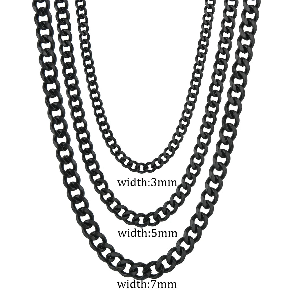 3/5/7mm Stainless Steel Cuban Link Chain Classic Personality Jewelry Simple Fashion Couple Necklace for Men/ Women