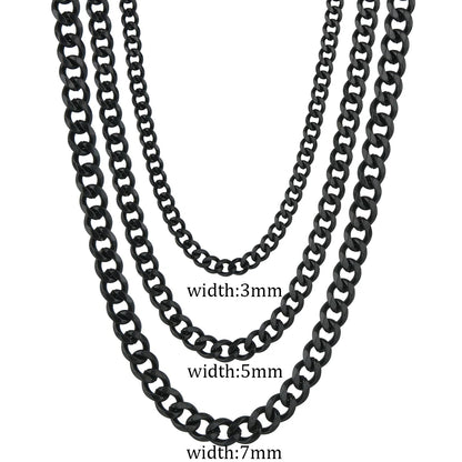 3/5/7mm Stainless Steel Cuban Link Chain Classic Personality Jewelry Simple Fashion Couple Necklace for Men/ Women