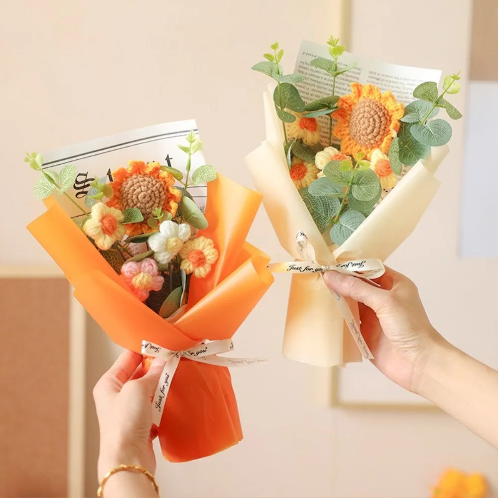 Artificial Flower Crochet Bouquet,  Handmade Anniversary Gift of Sunflower,  Daisy Bouquet for Mothers Day,  Birthday Gif, Etc.t