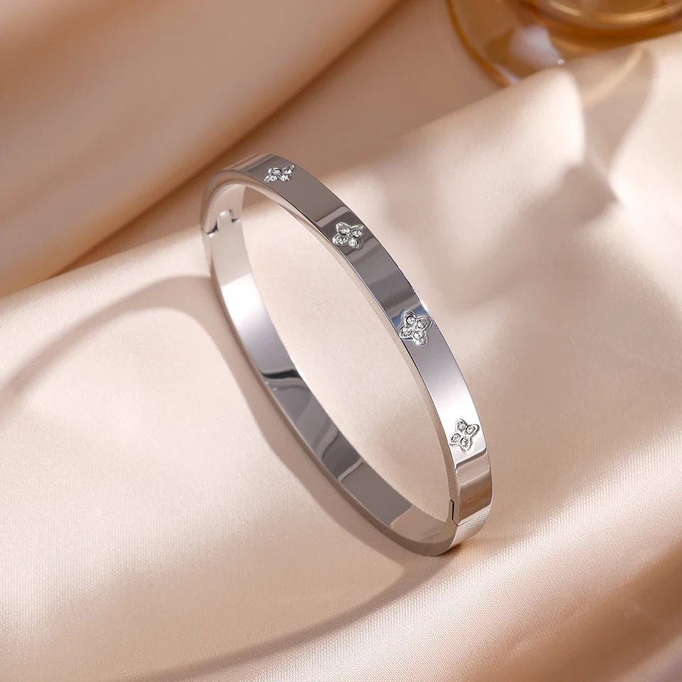 5/1pcs Sparkling Zirconia Inlaid Stainless Steel Bracelet Set for Women,  Stackable Bangles Fashion Non Fading Jewelry Gift.  Perfect for Mothers Day!
