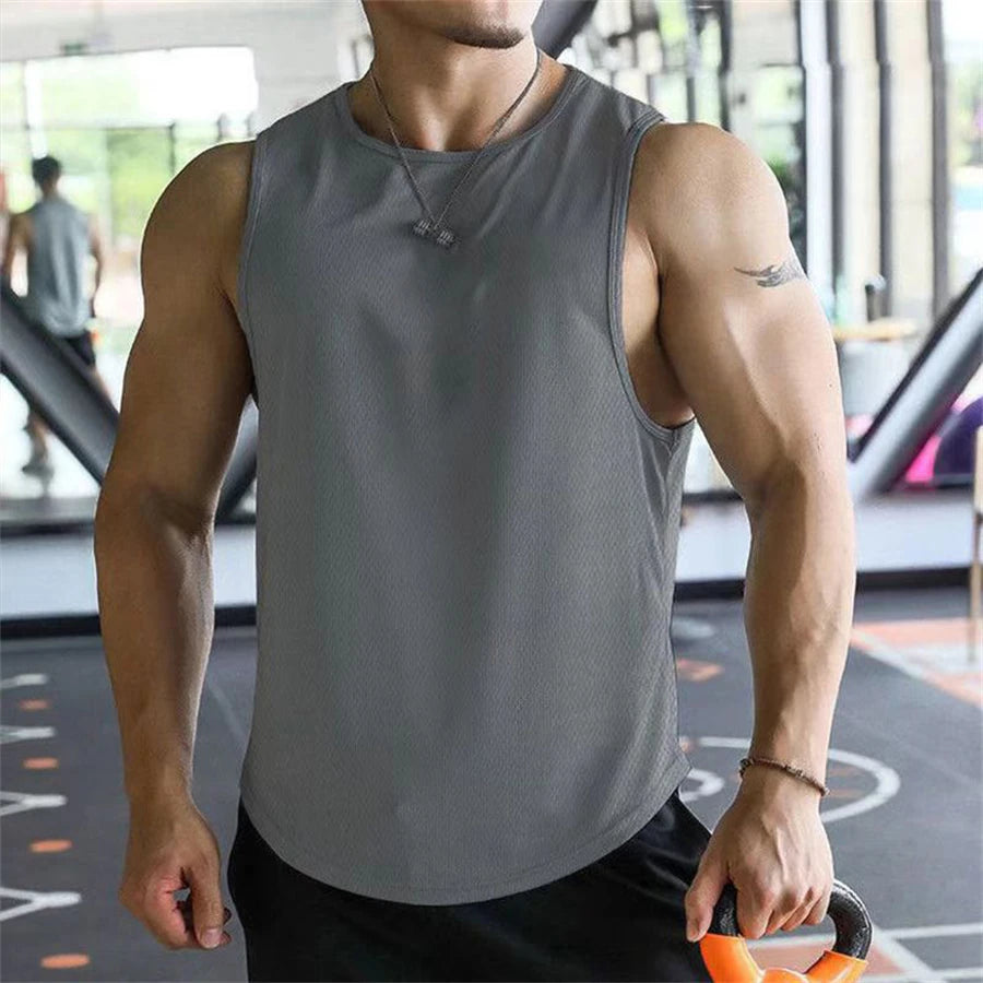 Mens Sleeveless Shirt,  Polyester Mesh Material,  Quick Dry  and Breathable  Workout Fitness
