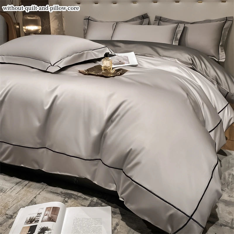 4pcs Embroidery Bedding Set for adults Bedroom,  Egyptian Cotton Duvet Cover,  Pillowcases Bedspread,  Simple Bed Sheet Set.