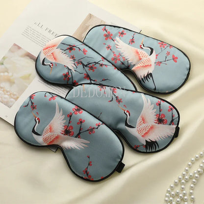 Silk Sleeping Eye Mask Cover For Women /Men.   Printed  Eyepatch,  Crane Blindfold,  Portable Sleep Night Mask,  Relax with Soft Eye Pad,