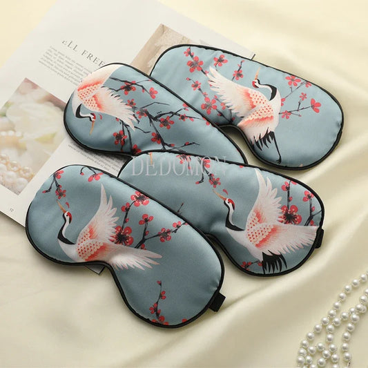 Silk Sleeping Eye Mask Cover For Women /Men.   Printed  Eyepatch,  Crane Blindfold,  Portable Sleep Night Mask,  Relax with Soft Eye Pad,