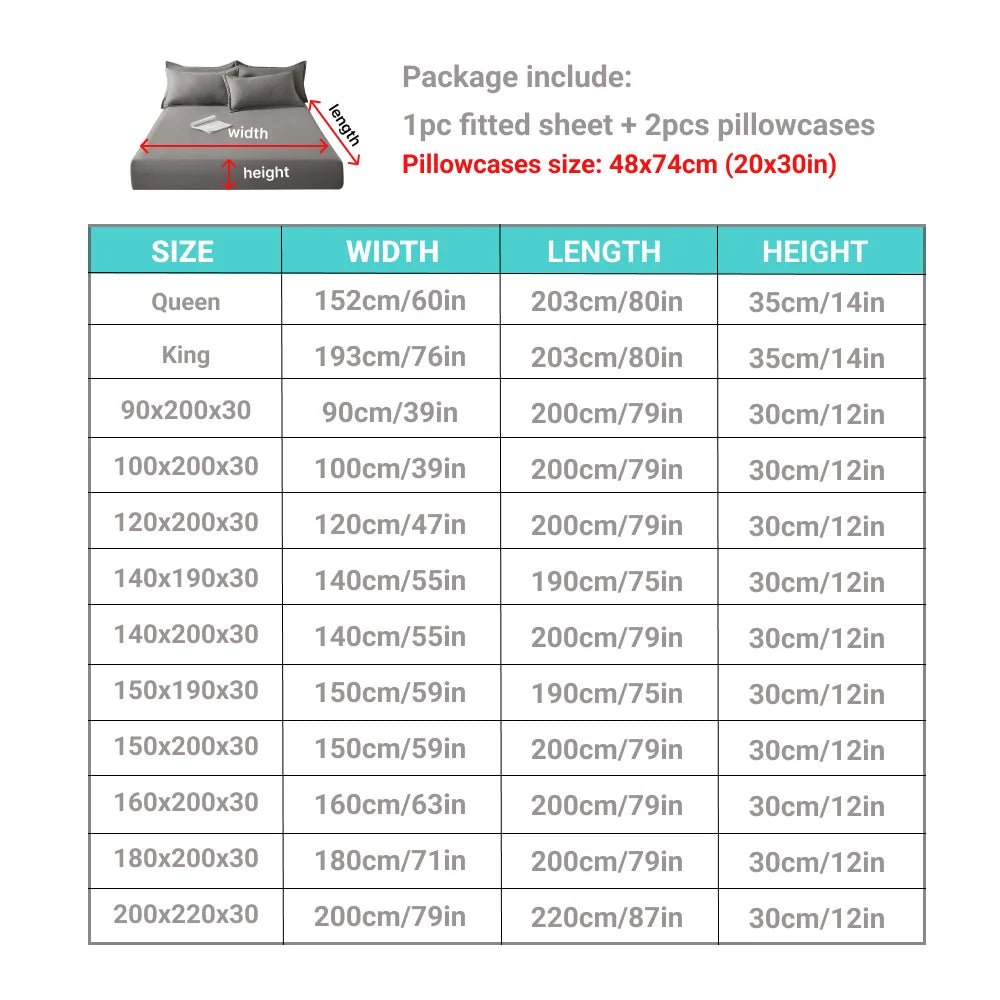 3pcs Cotton Fitted Bed Sheet Set (1 Fitted Sheet + 2 Pillowcases) Breathable.  Soft,   Mattress Cover with Pillow Covers