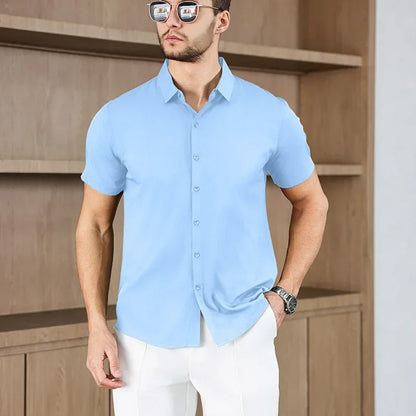 Men's Business Casual,  Solid Colors, Short Sleeved Shirt for Summer Fashion.   No Ironing,  Comfortable and Versatile