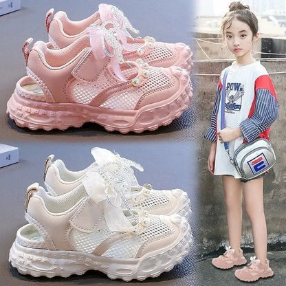 Girls' princess sandals summer children's pearl mesh shoes for sneakers Please check Sizing charts and availability.  Some Sizes missing in all 3 colors