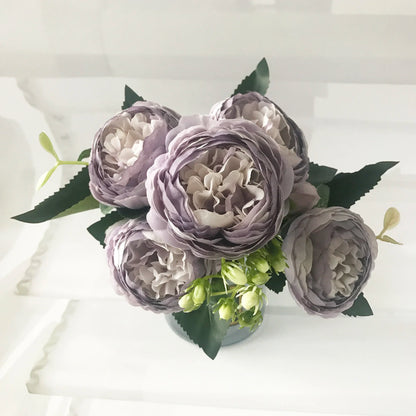 30cm Rose, Pink Silk Peony Artificial Flowers Bouquet  . 5 Big Head and 4 Bud  for Home Wedding Decoration indoor