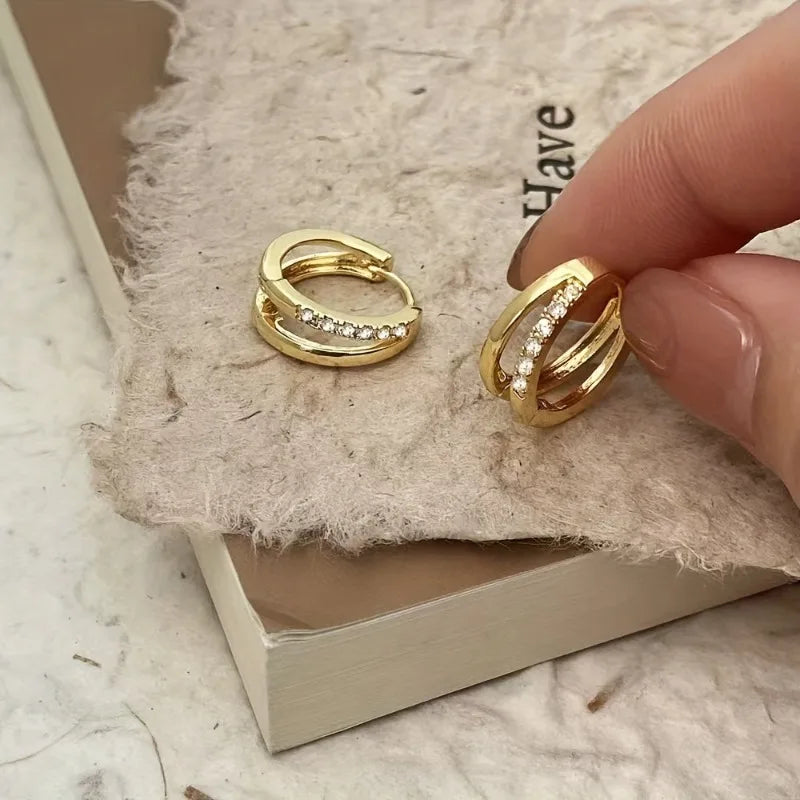 Stainless Steel Gold Color Circle Hoop Earrings for Women Simple Cubic Zircon Double Ring Earring Cartilage Piercing Jewelry