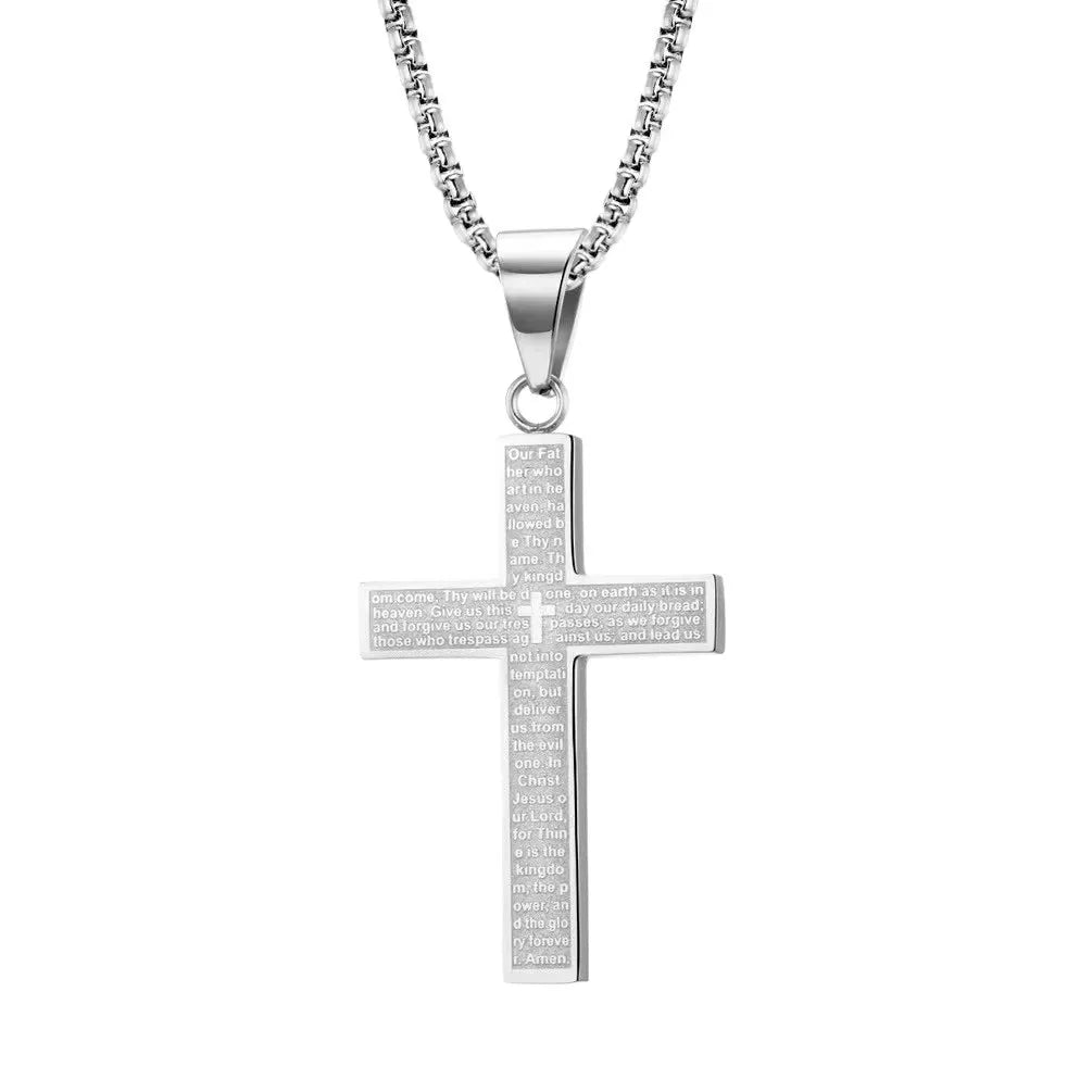 European & American Style Engraved Cross Necklace for Menand/or Women, Minimalist Versatile Titanium Steel Necklace, Daily Accessory