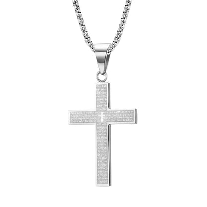 European & American Style Engraved Cross Necklace for Menand/or Women, Minimalist Versatile Titanium Steel Necklace, Daily Accessory