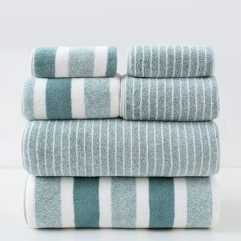 6 Pcs Striped Quick-Dry Absorbent Towel Set - 2 Bath Towels 2 Face Towels 2 Washcloths, Soft Bathroom Linens for Home, Hotel,