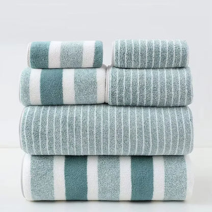6 Pcs Striped Quick-Dry Absorbent Towel Set - 2 Bath Towels 2 Face Towels 2 Washcloths, Soft Bathroom Linens for Home, Hotel,
