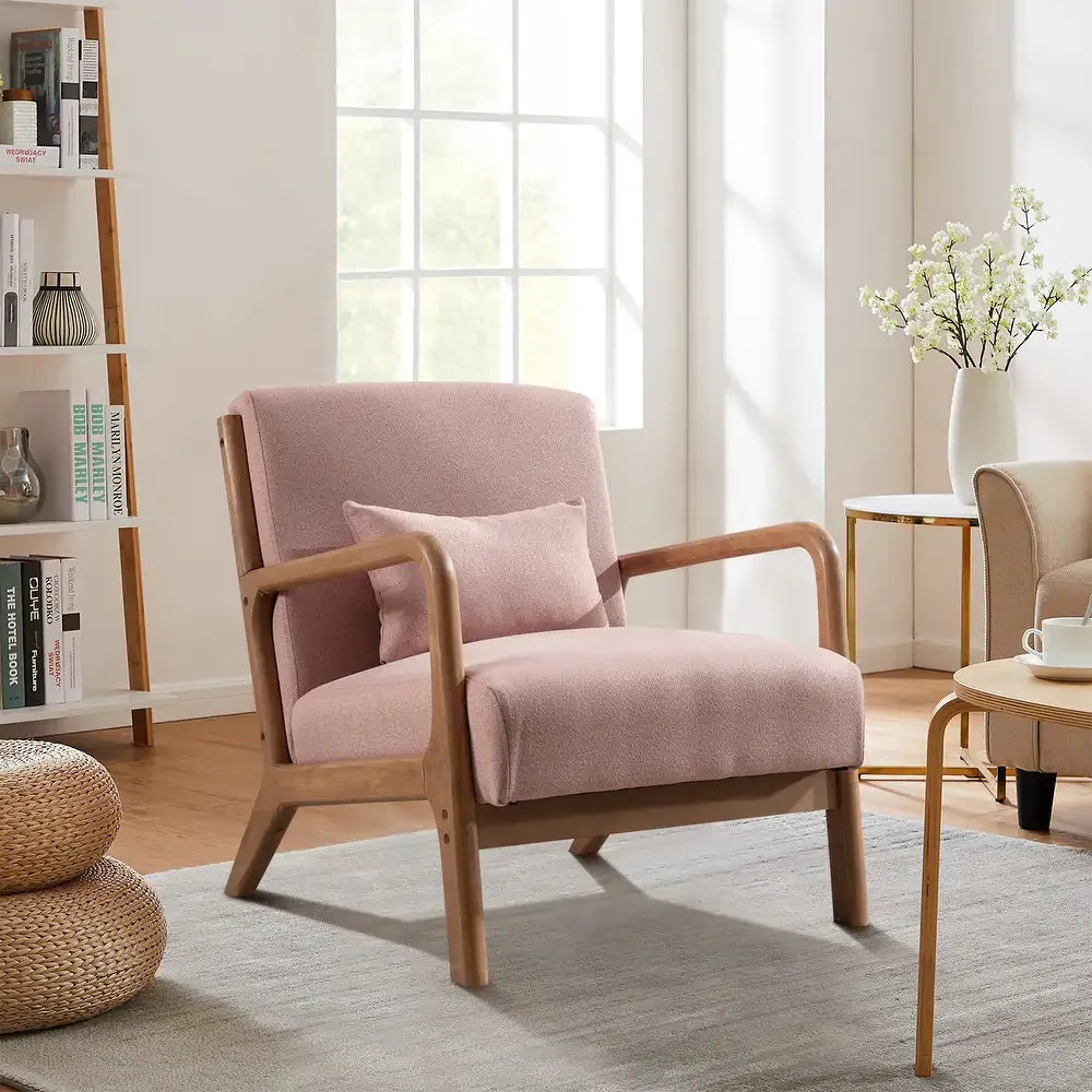 29*33*26 Inch Solid Color Solid Wood Living Room Chair. 105° Backrest with Non-Slip,  Casual Bedroom Chair With Pillow