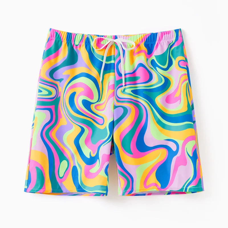 Matching Family swimsuits.   Colorful Tie-Dye Print Swim Trunks or Halter ( two-Piece Bikini)
